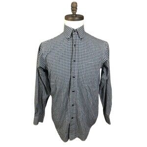 RoundTree Yorke Button Down Shirt Mens Blue And White Plaid Small 100% Cotton